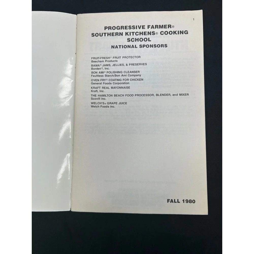 Progressive Farmer Southern Kitchens Cooking School Fall 1980 Vintage Cookbook